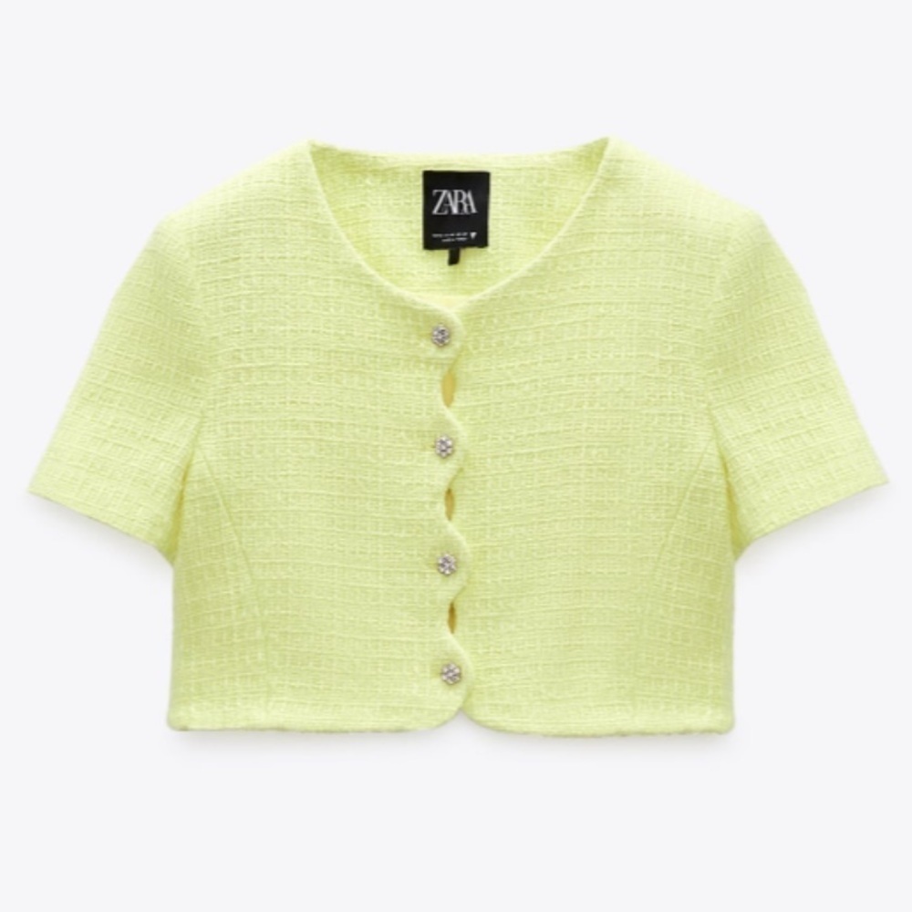 Zara- NWT Yellow Shortsleeve Scalloped Diamond Button Down Blazer Jacket